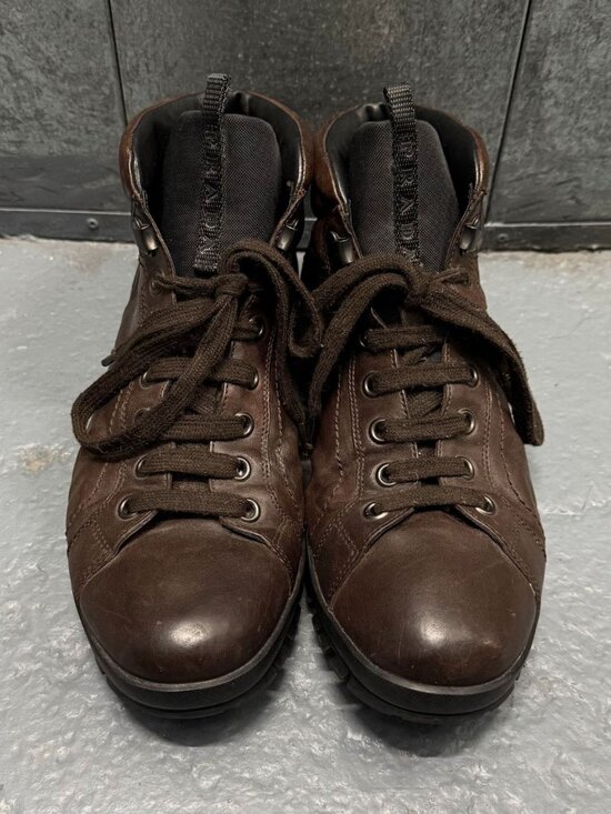 PRADA LINEA ROSSA Vintage Dark Brown Leather Hiking Lug Sole Boots Sz 9 main image 15
